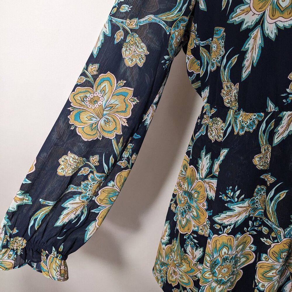 NWT J. Crew Womens Navy Blue Long Sleeve Tiered Hem Floral Dress Size 14 - Picture 4 of 15